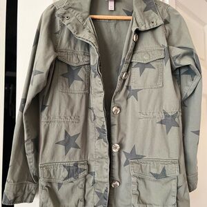 Knox Rose Olive Green Star-Print Jacket with Multicolor Trim